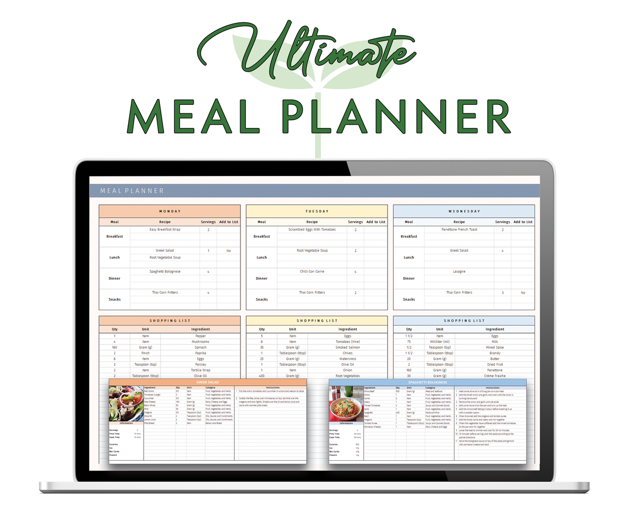 menu planner template excel