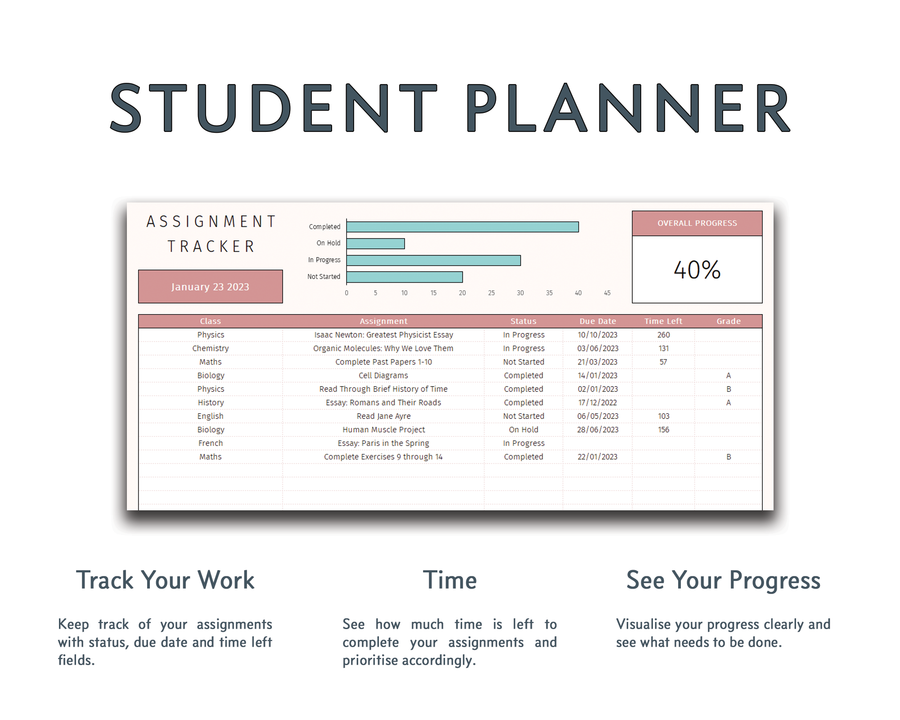 Student Planner Excel Timetable Assignment Tracker CleverPeaDesign Student Planner Excel Timetable Assignment Tracker CleverPeaDesign