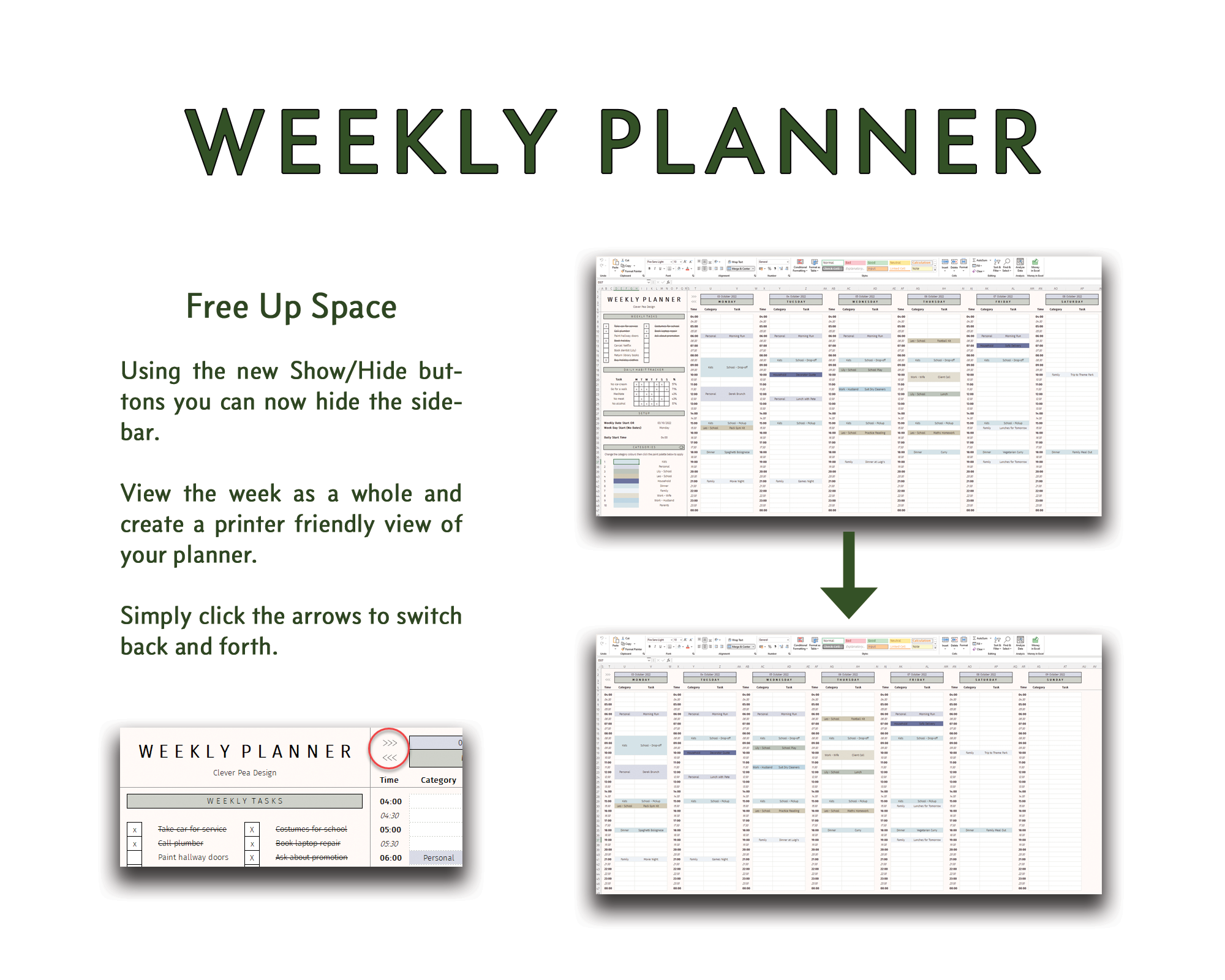 Weekly Planner Excel | Weekly Planner | CleverPeaDesign